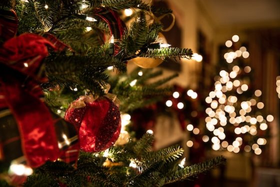 christmas pillow boxes - image of close up christmas tree and decorations